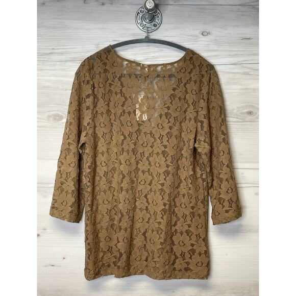 Vintage Old Navy Top Womens‎ XL Brown Lace 3/4 Sleeve V Neck See Through Sheer - Picture 10 of 10